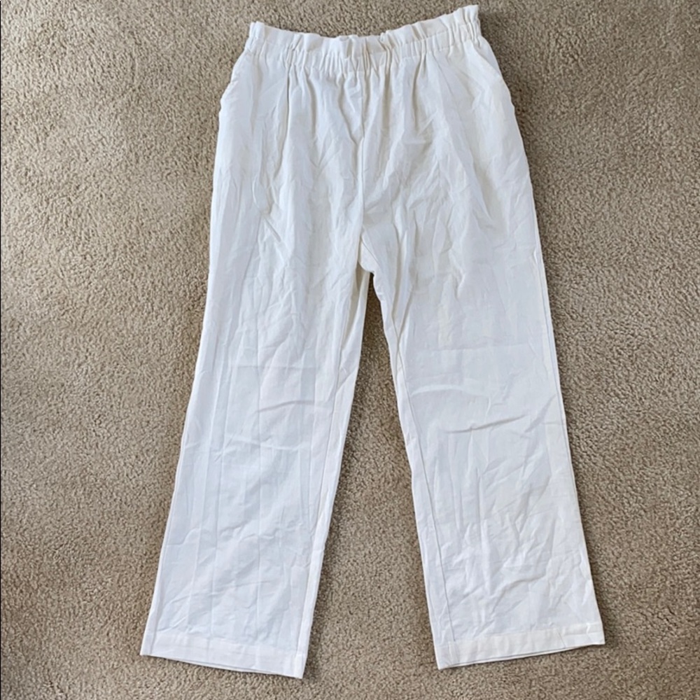 Sapphire Red RELAXED cream linen pants NWT